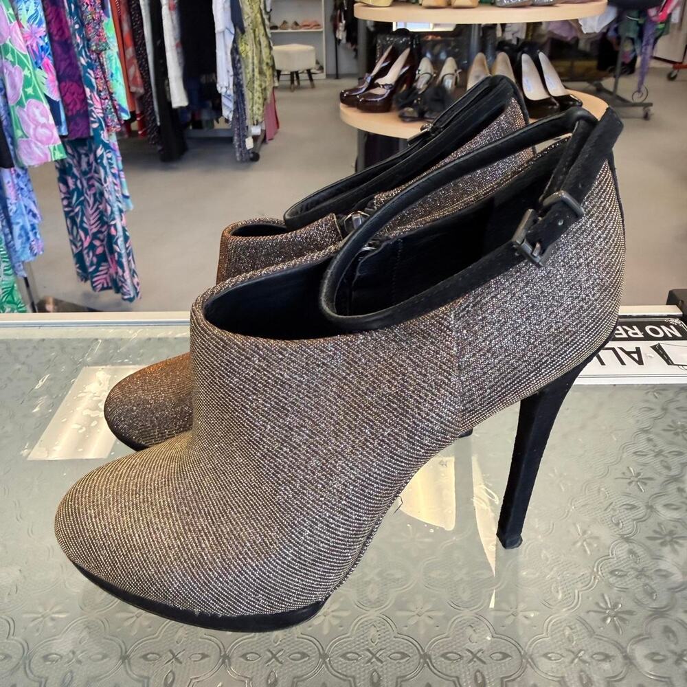 Brian Atwood Silver Glitter Ankle Booties Size 6.5 Y2K